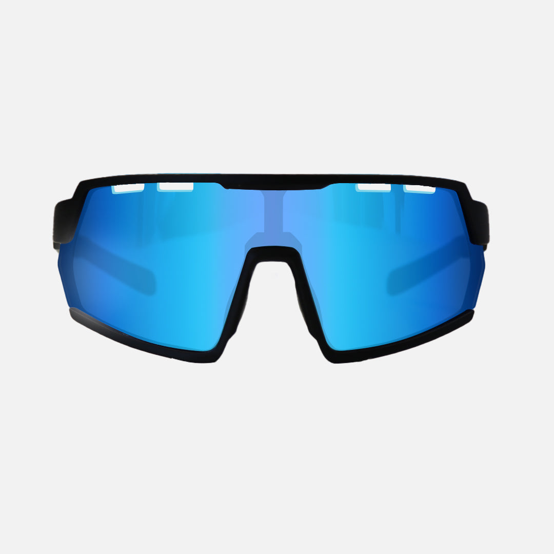 Legacy - Matte Black Frame Blue Rubber Arm, Rose Lens with Blue Iridium plus Venting