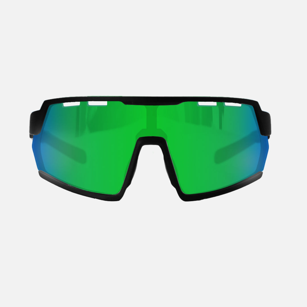 Legacy - Matte Black Frame Green Rubber Arm, Rose Lens with Green Iridium plus Venting