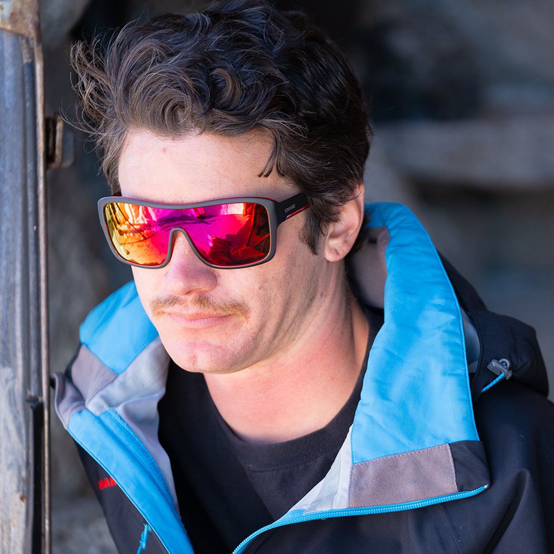 Anchor Beard - Matte Black Outer Frame with Red Crystal inner Trims, Red Iridium Lens