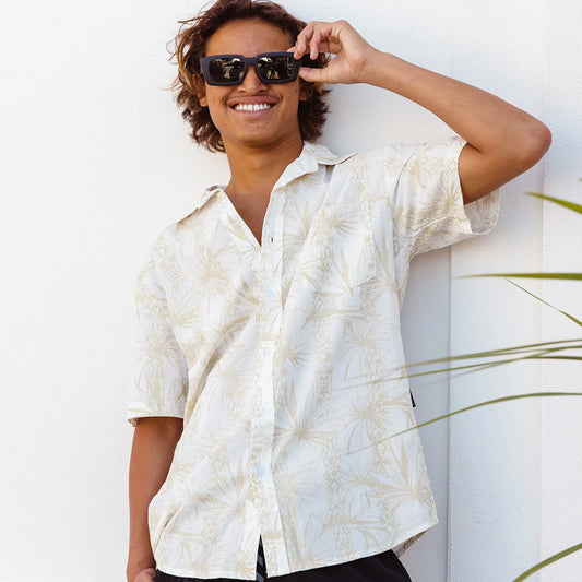 Pantropical - Mens Short Sleeve Button Up Shirt - White