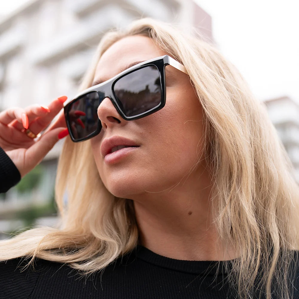 Yoshi - Gloss Black Front with Gold Temple & Grey Polarized Lens