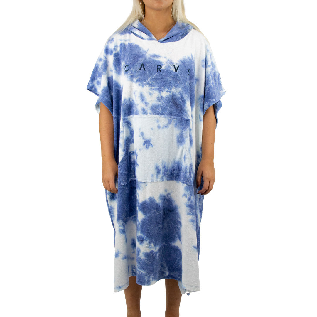 Tie Dye Vibes - Adult's Beach Poncho - Blue/White