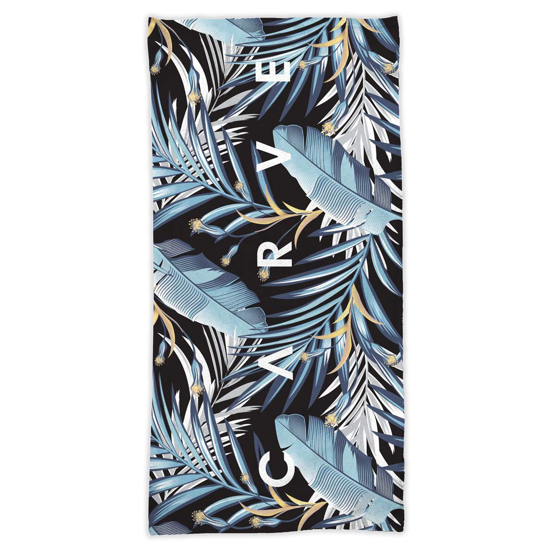 Under The Palms - Large Beach Towel - Black/Blue