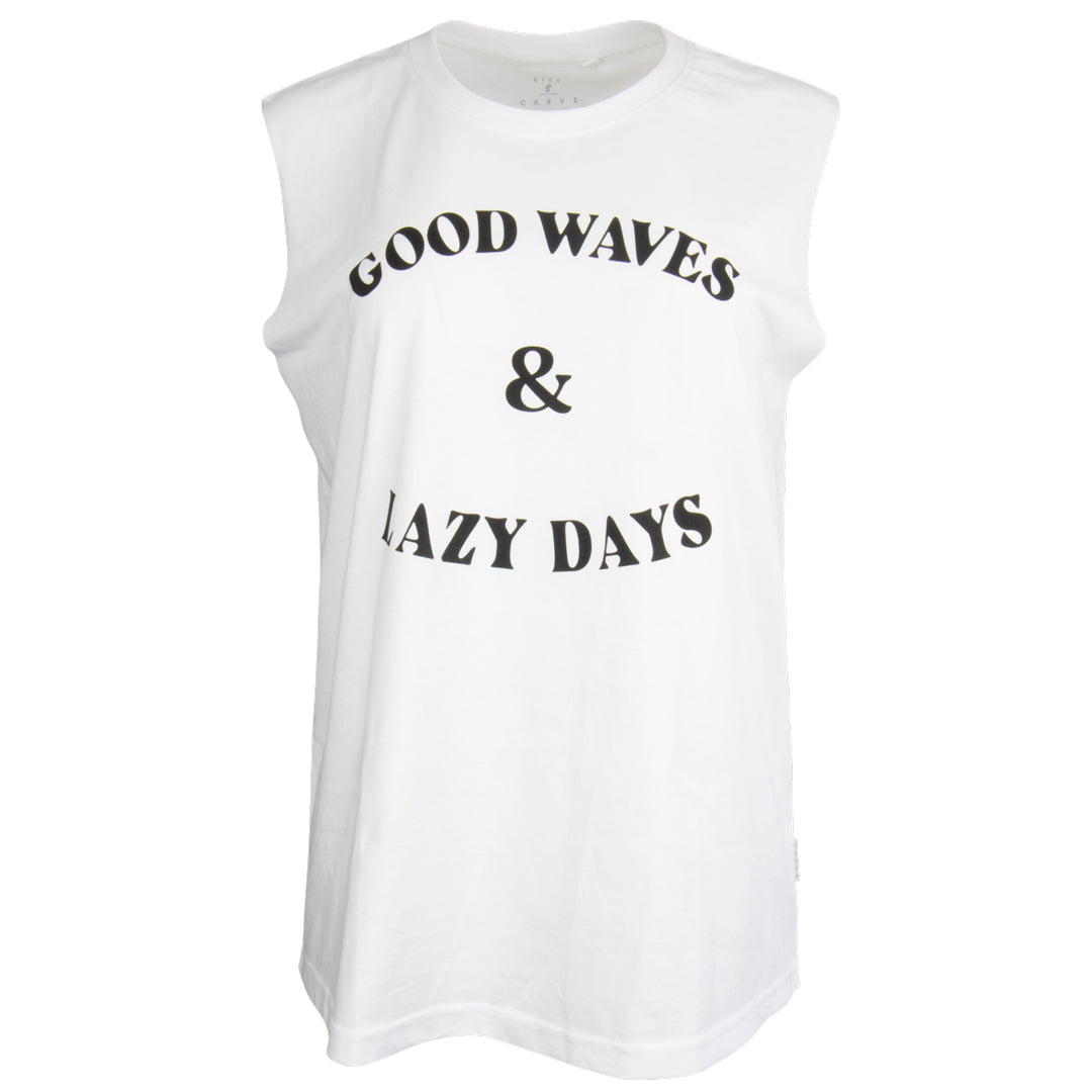 Lazy Days - Womens Boyfriend Muscle Top - White