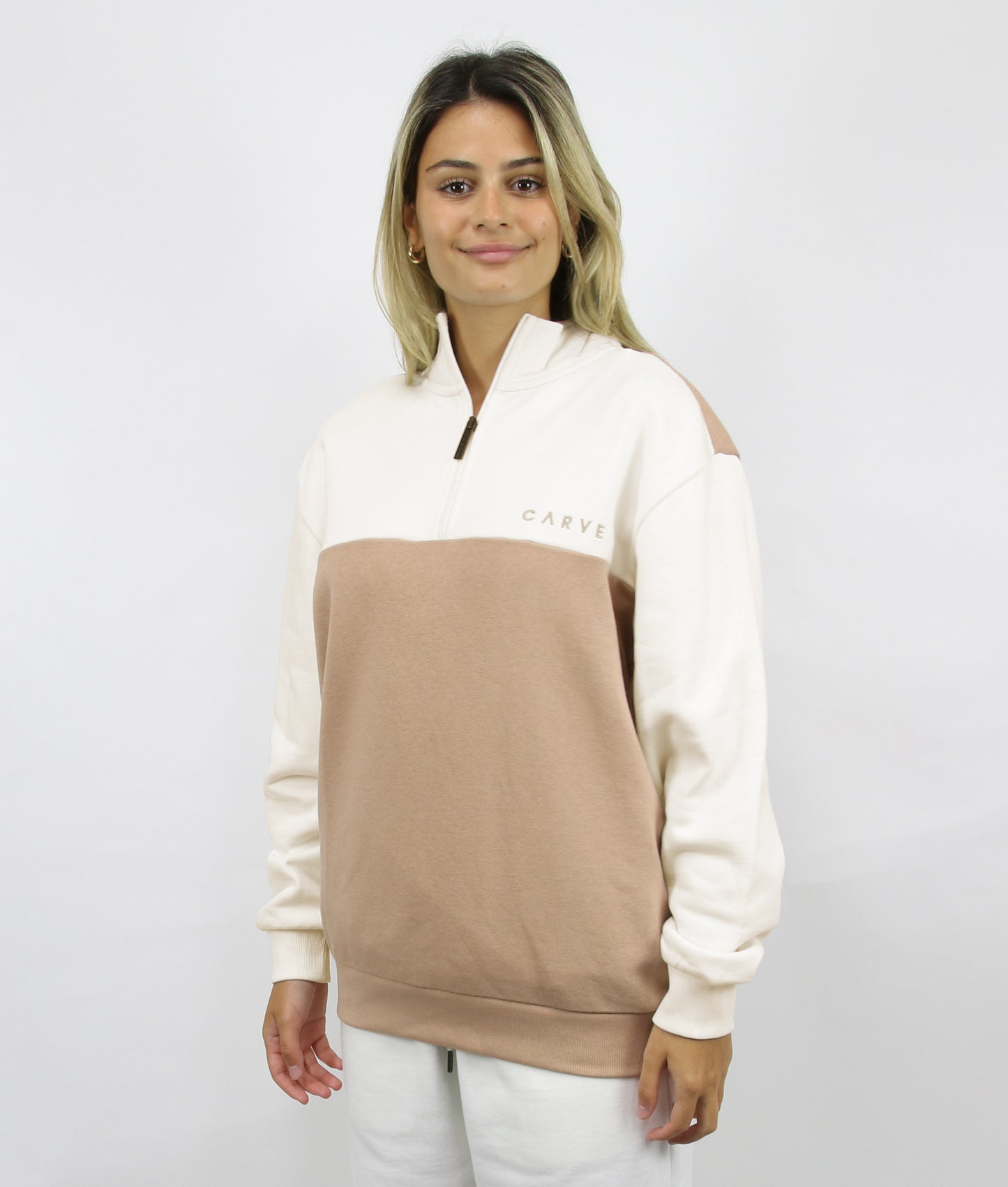 Banff Women's 1/4 Front Zip Sweatshirt - Butter/ Caramel