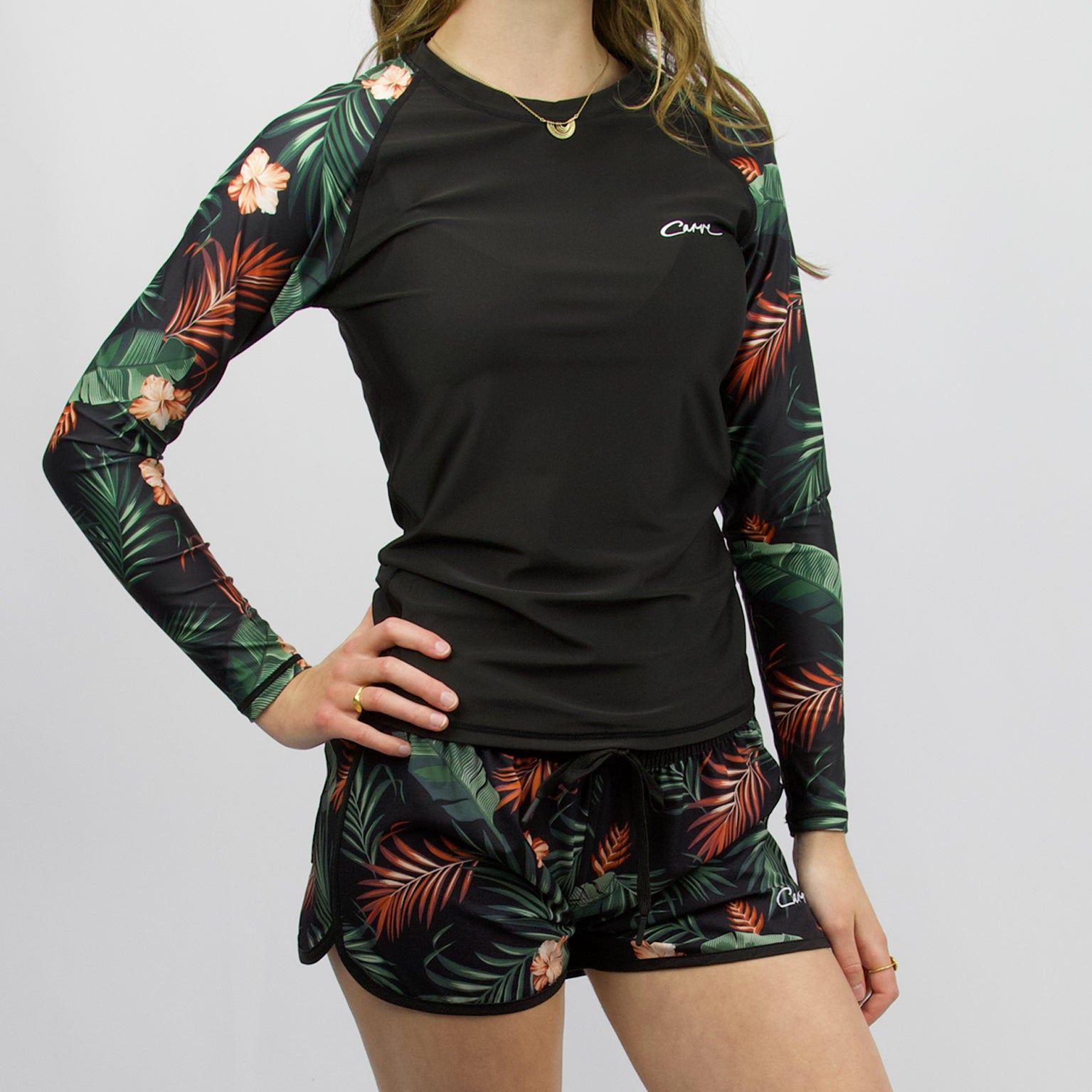 KAIA - Girl's long sleeve rashie - Black Floral