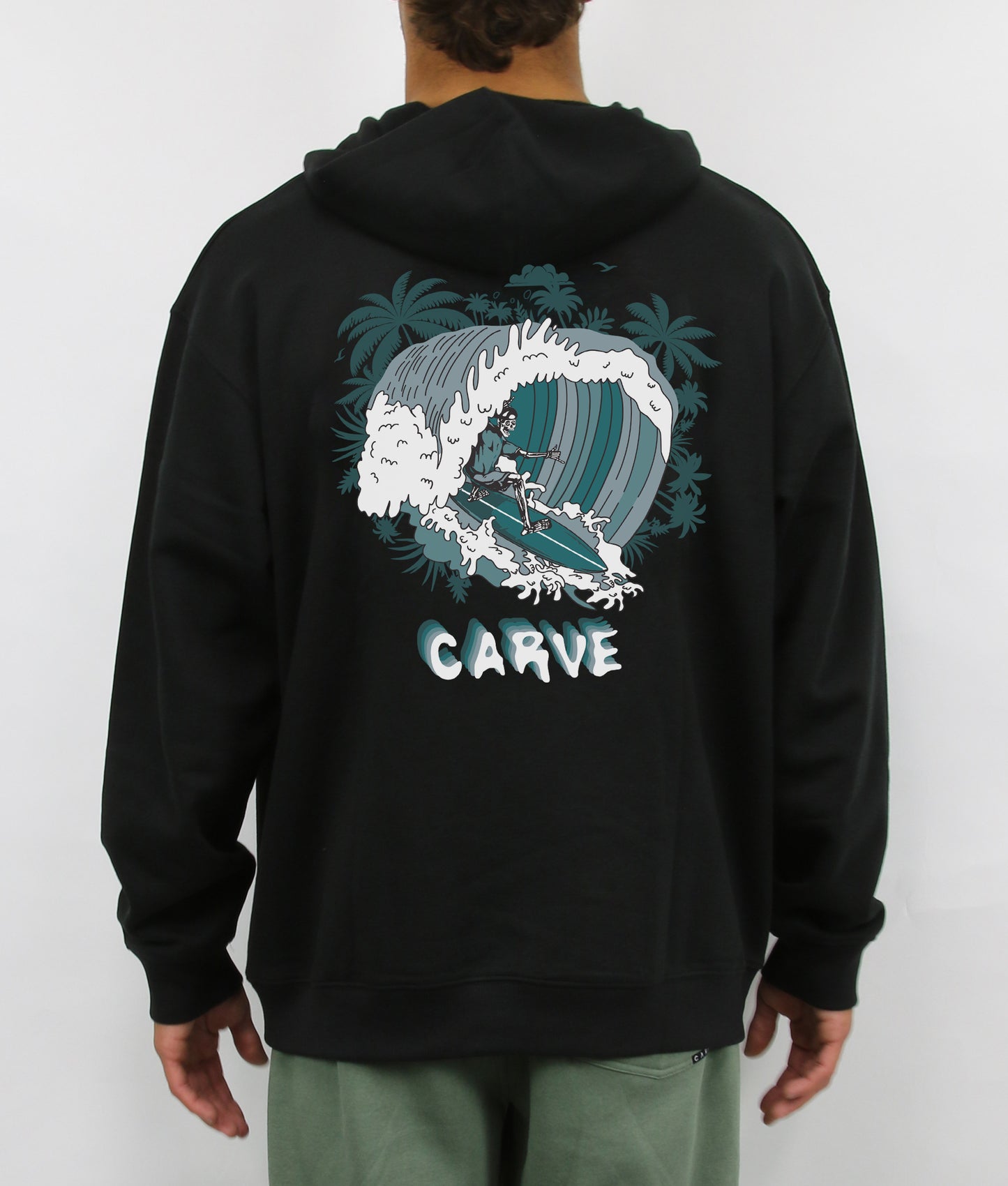 Waves Men's Pull Over Hooded Sweatshirt - Black