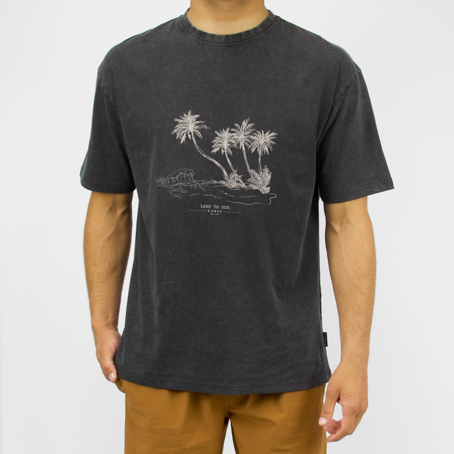 LAND TO SEA - Men's Basic Short Sleeve Tee - Washed Black