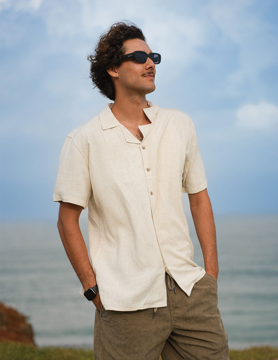 PRIMUS - Men's short sleeve open collar shirt - Oat