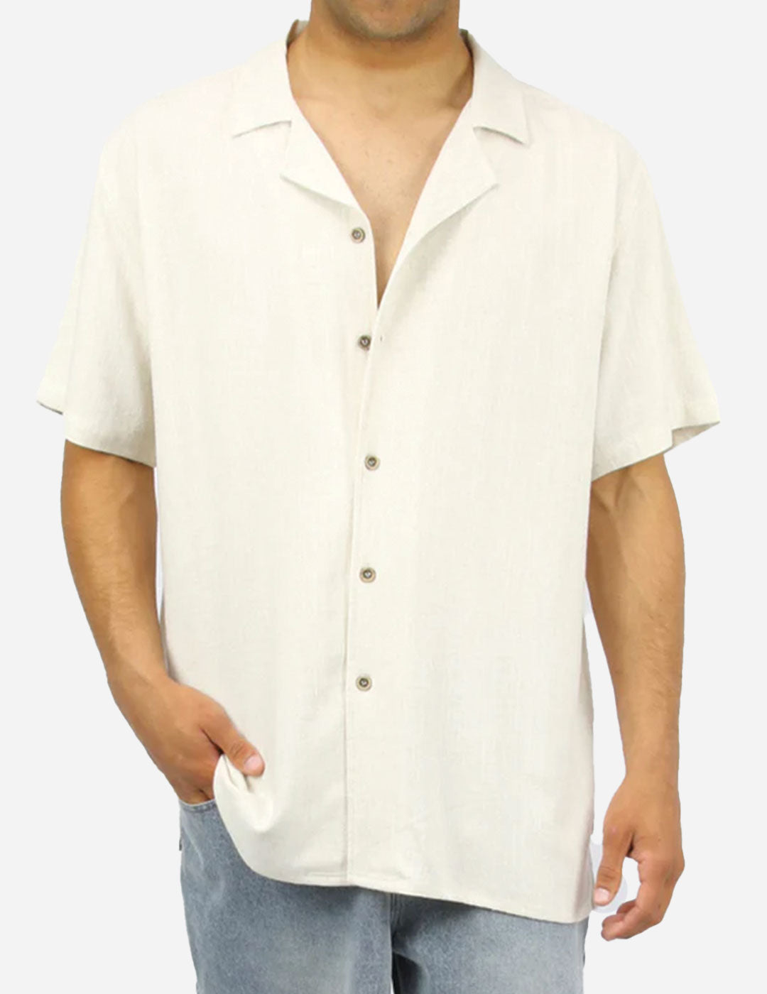 PRIMUS - Men's short sleeve open collar shirt - Oat