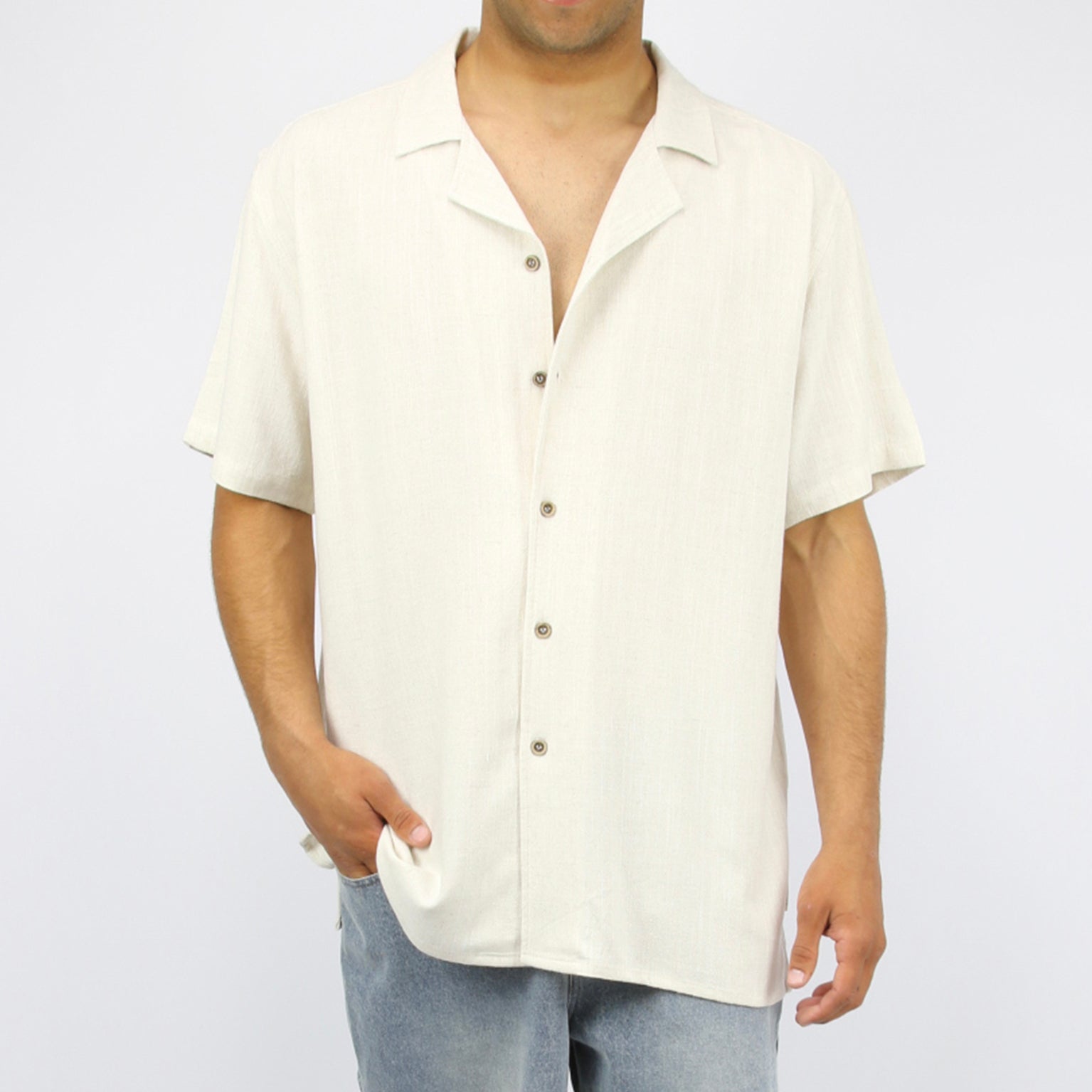 PRIMUS - Men's short sleeve open collar shirt - Oat