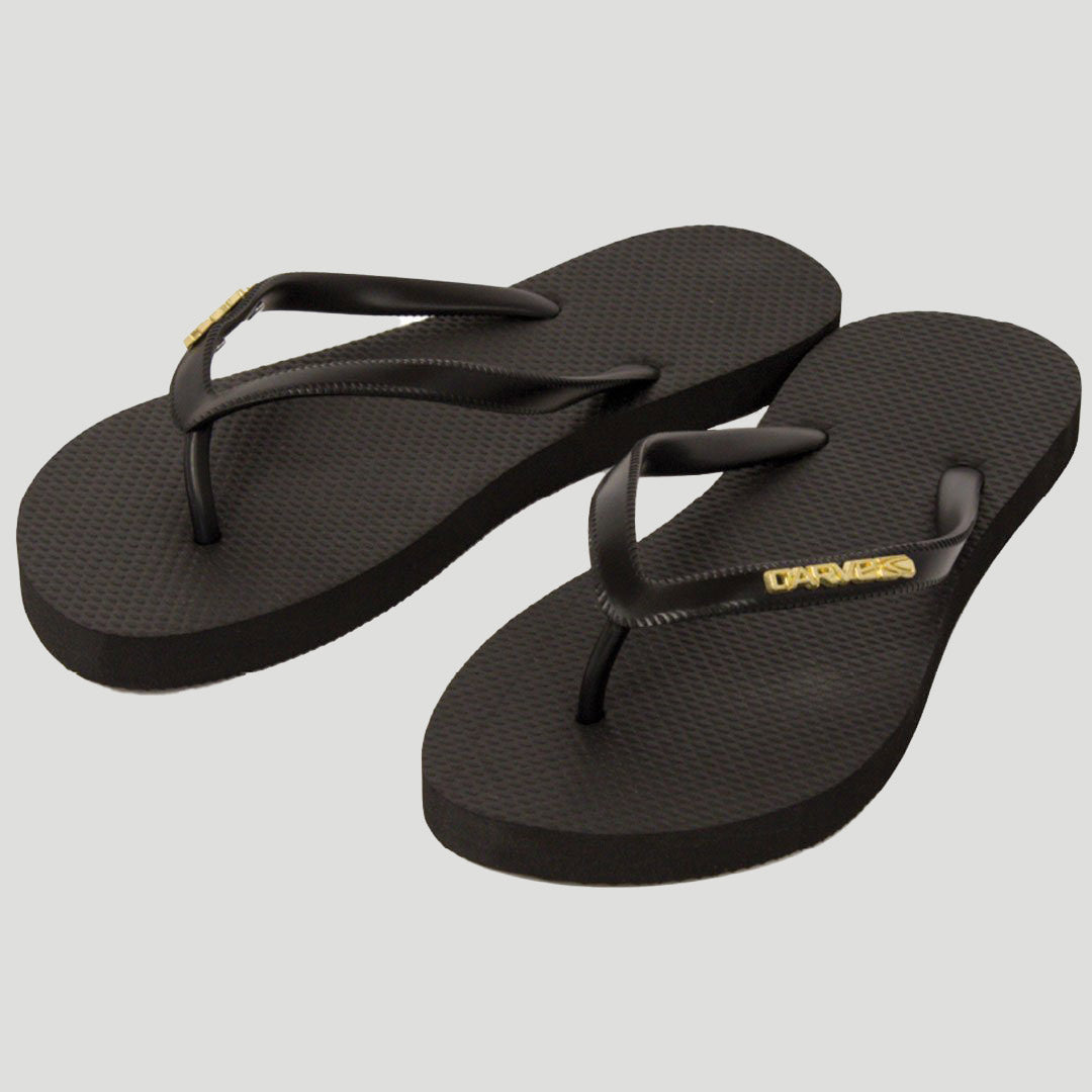 Metalic Logo Womens Thongs - Black / Gold