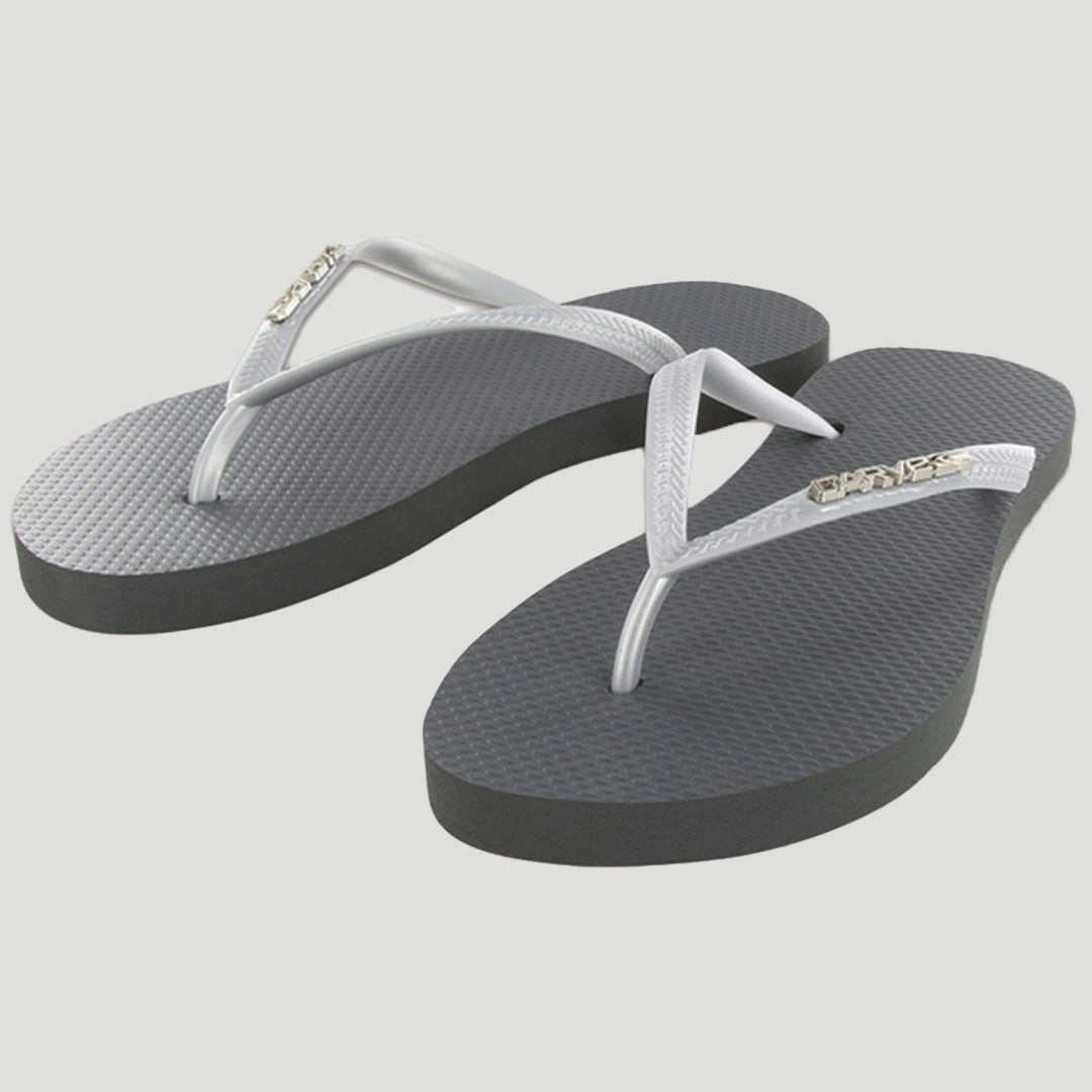 Metalic Logo Womens Thongs Silver