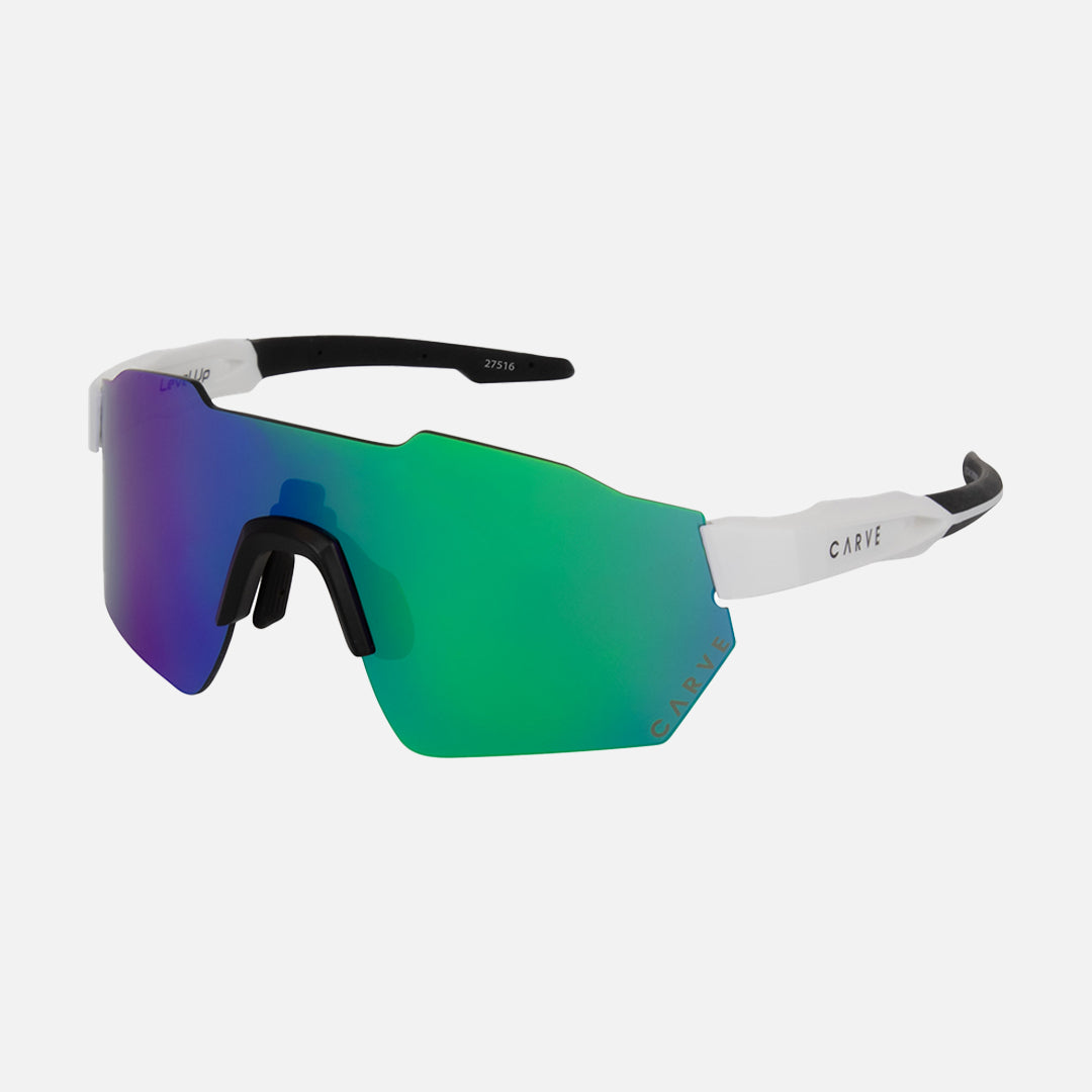 Level Up - Matt White Green Frame, Blue Internal Lens with Green Iridium Outer Lens Coating