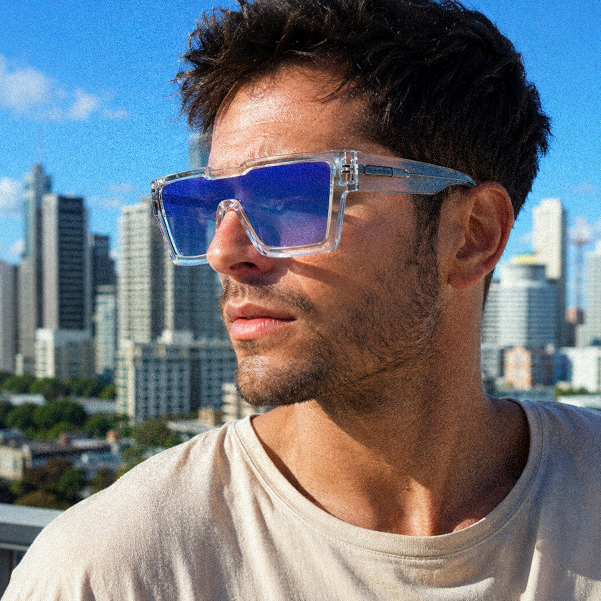 The Vegas - Crystal Clear Frame Clear with Brown Gradient Lens with Blue Iridium