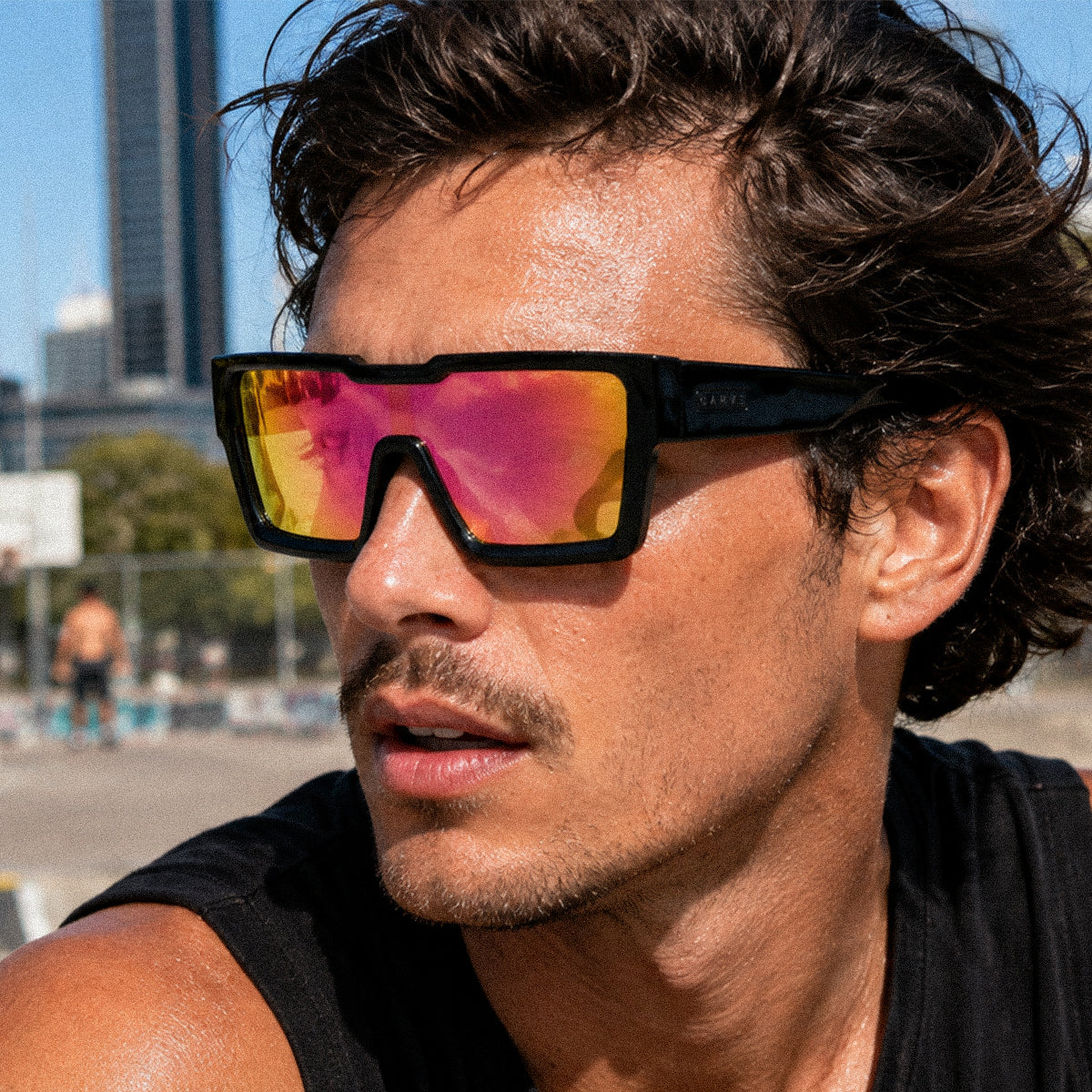 The Vegas - Gloss Black Frame with Grey Lens with Pink Iridium