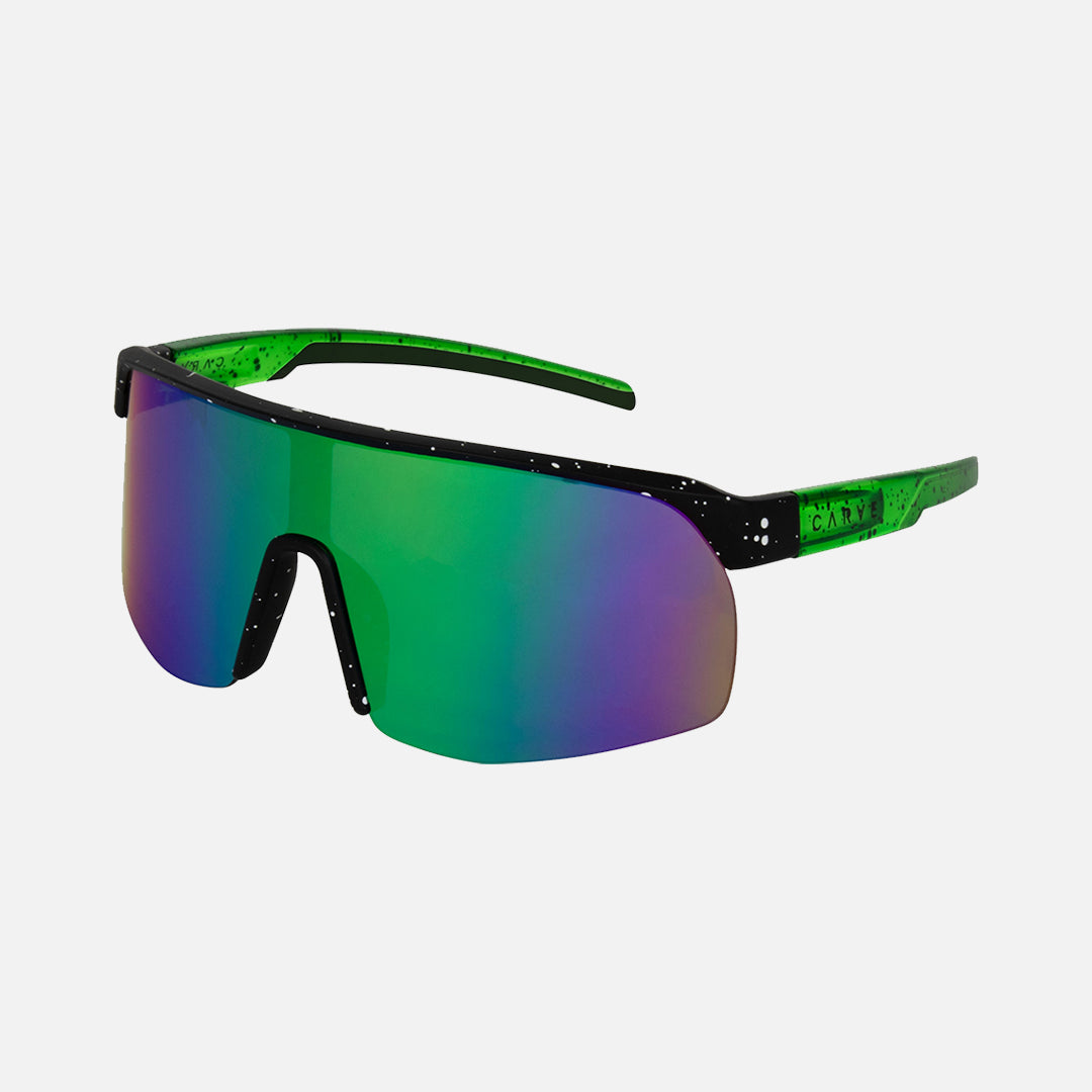 Velocity - Matt Black and Crystal Green Frame with Paint spatter detail,  Grey Lens with Green Iridium