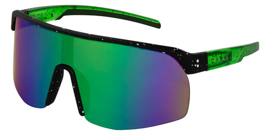 Velocity - Matt Black and Crystal Green Frame with Paint spatter detail,  Grey Lens with Green Iridium