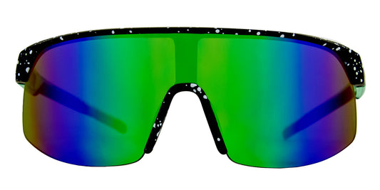 Velocity - Matt Black and Crystal Green Frame with Paint spatter detail,  Grey Lens with Green Iridium