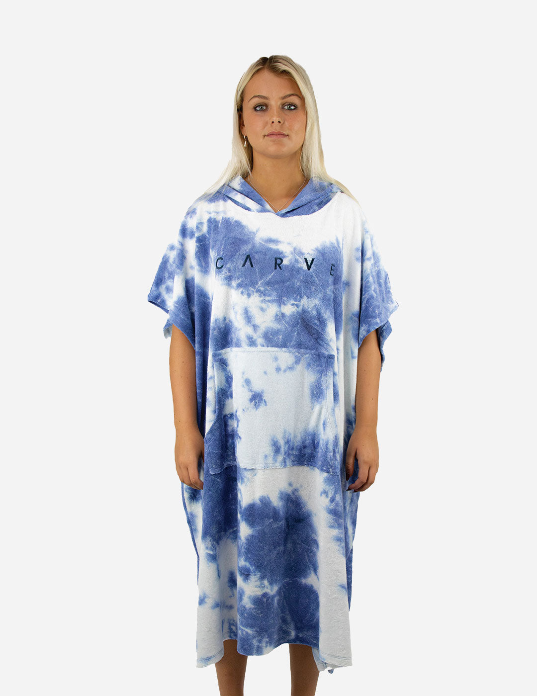 Tie Dye Vibes - Adult's Beach Poncho - Blue/White