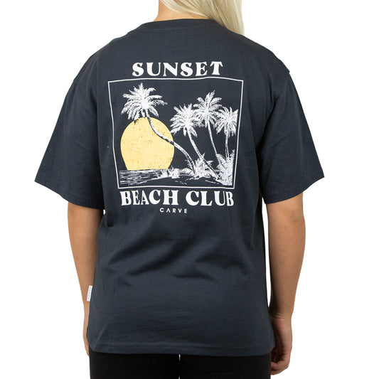 Beach Club- Womens Short Sleeve Tee - Charcoal