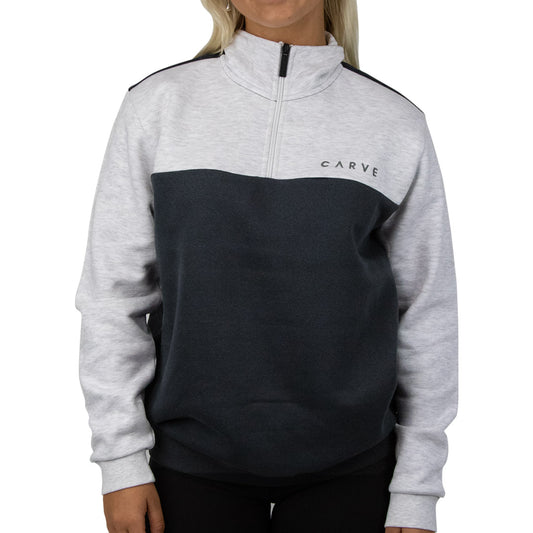 Banff - Girl's 1/4 Zip Front Zip Sweatshirt -  White Marle / Charcoal