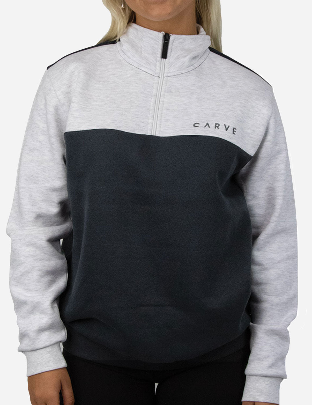 Banff - Girl's 1/4 Zip Front Zip Sweatshirt -  White Marle / Charcoal