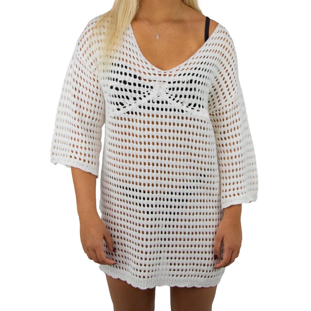 Nobu - Women's Crochet Beach Cover Up - Cream