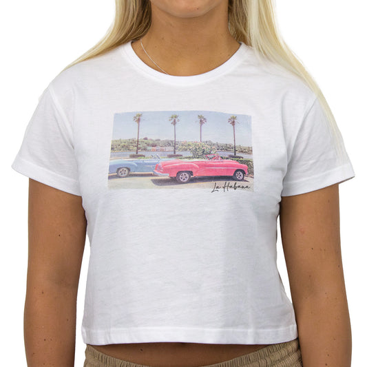 Havana - Girls Short Sleeve Crop Tee - White