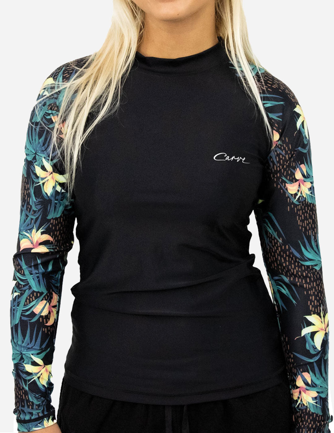 Calypso - Women's Long Sleeve Rash Vest - Black Floral