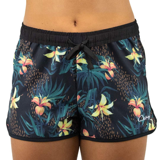 Calypso - Girls Low Rise Boardshort - Black Floral