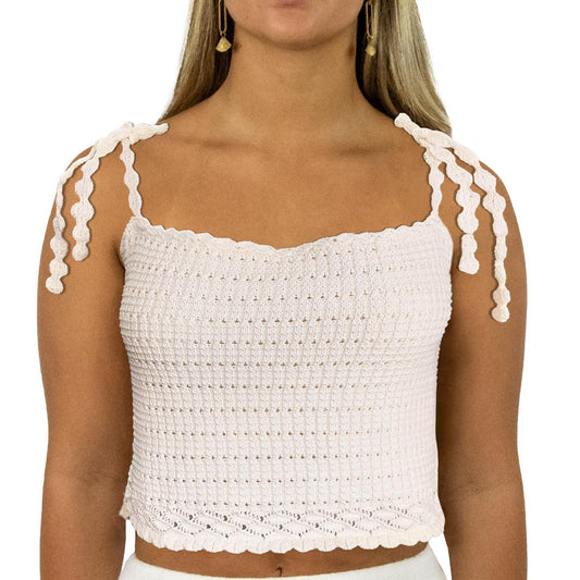 Capri - Women's Crochet Cami Top - Cream