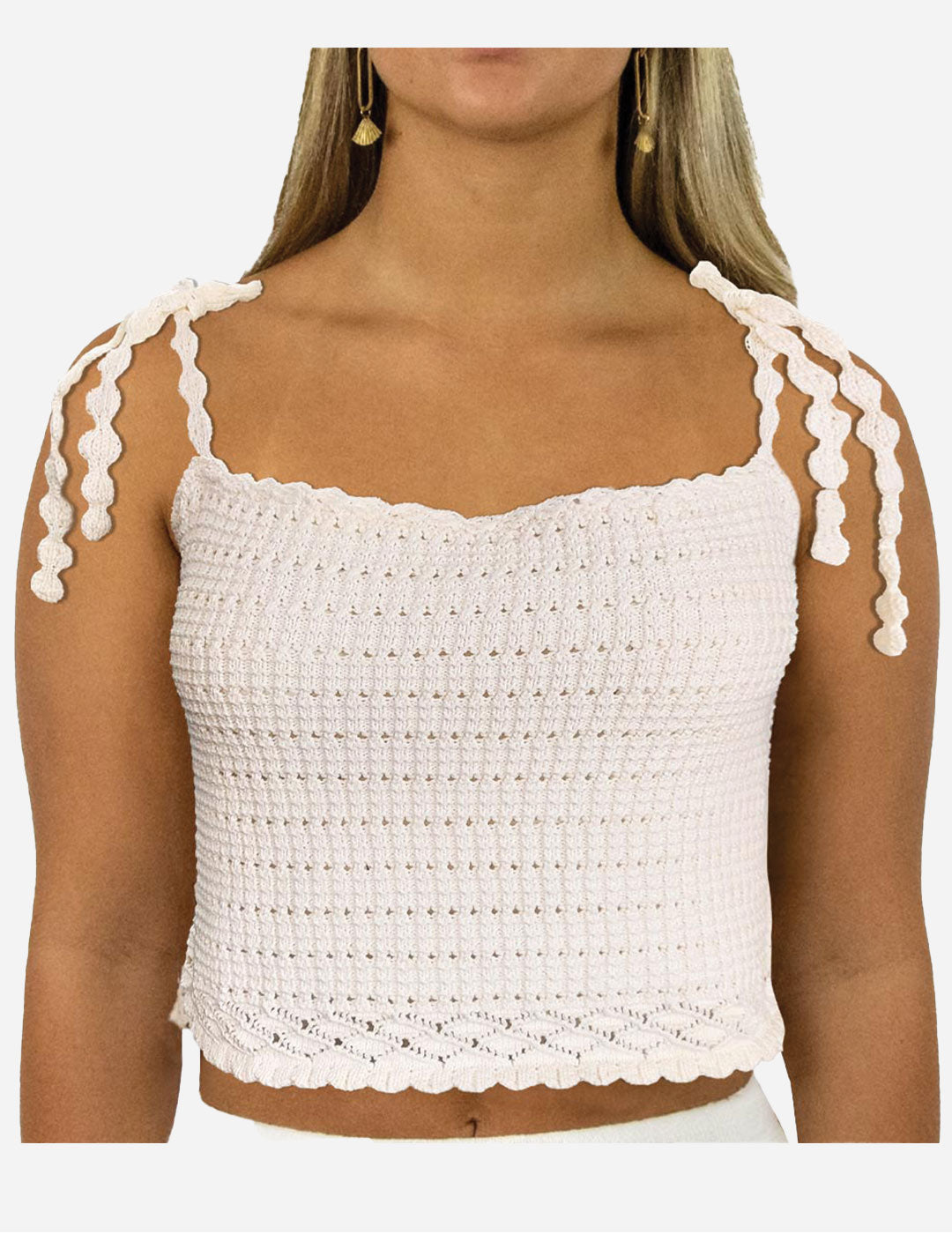 Capri - Women's Crochet Cami Top - Cream