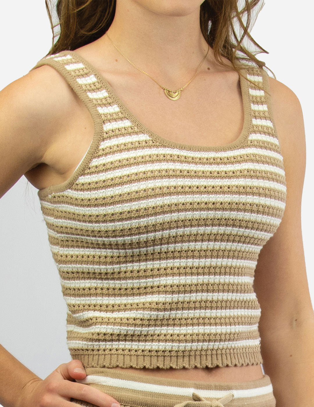 BAMBI - Women's crochet cami top - Mocha Stripe