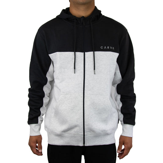 Orca - Mens Zip Front Hoodie with Contrast  - Black White Marle