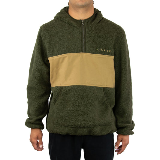 Fairweather - Mens 1/4 Zip Hoodied Pull Over - Olive Sand
