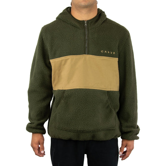 Fairweather - Men's Larger Size 1/4 Zip Hoodied Pull Over - Olive Sand