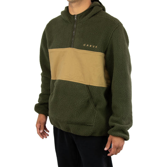 Fairweather - Mens 1/4 Zip Hoodied Pull Over - Olive Sand