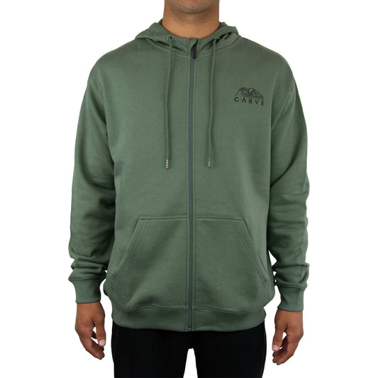 Power Trip - Mens Larger Size Zip Front Hoodie - Olive