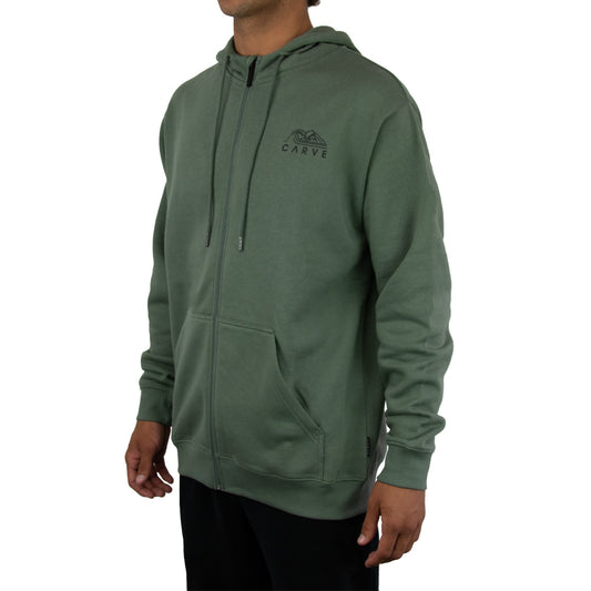 Power Trip - Mens Larger Size Zip Front Hoodie - Olive
