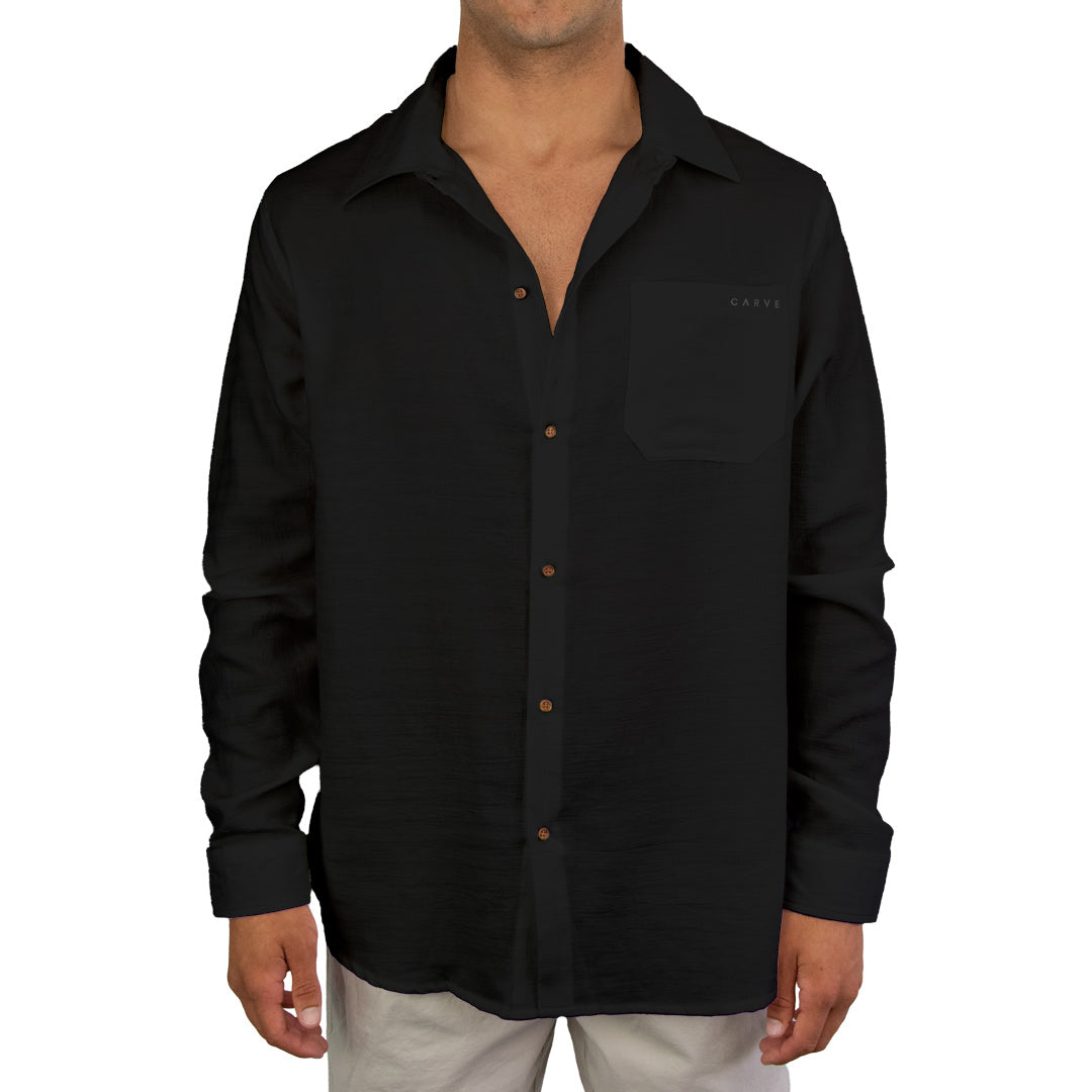 Mindil - Mens Long Sleeve Beach Shirt - Black