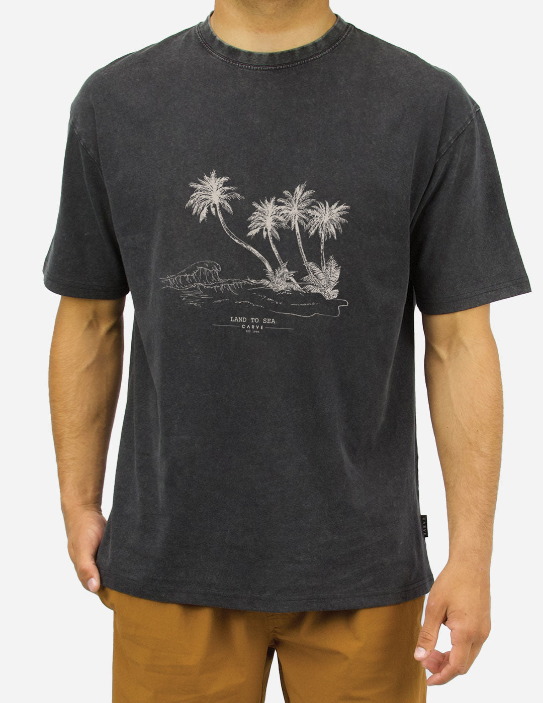 LAND TO SEA - Men's Basic Short Sleeve Tee - Washed Black