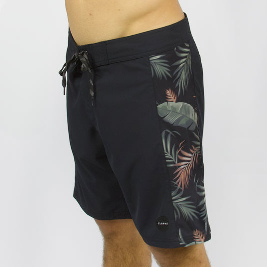 CASTAWAY - Men's flat waist boardies - Black