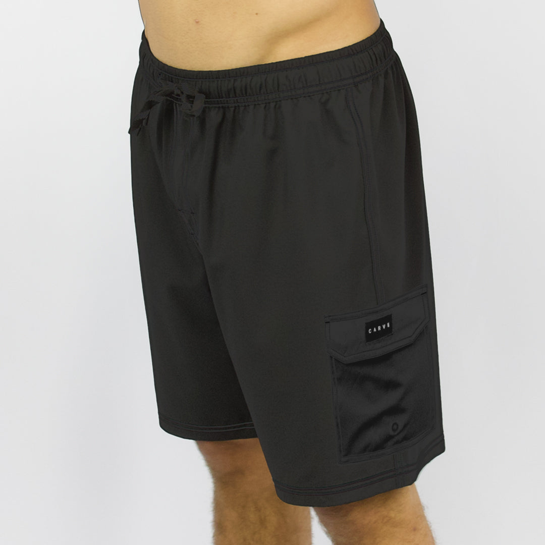 EVOLUTION Mens elastic waist boardies BLACK