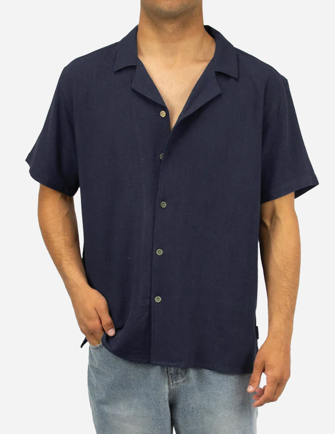 PRIMUS - Men's short sleeve open collar shirt - Navy