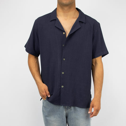 PRIMUS - Men's short sleeve open collar shirt - Navy