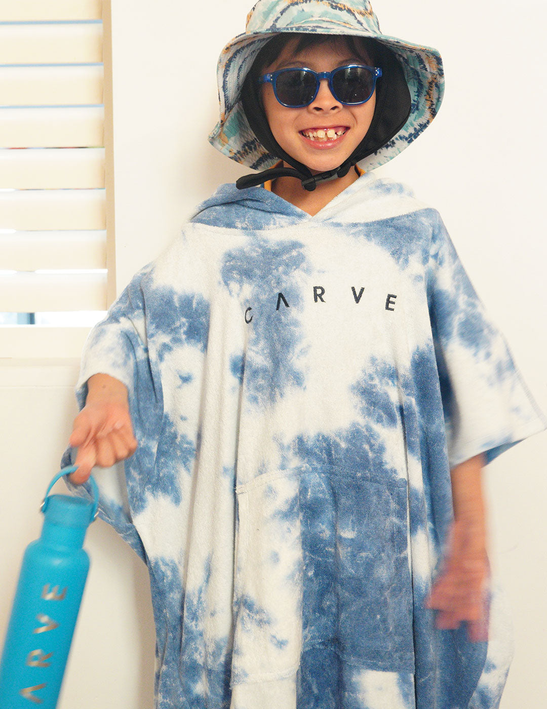 Tie Dye Vibes - Youth Beach Poncho - Blue/White
