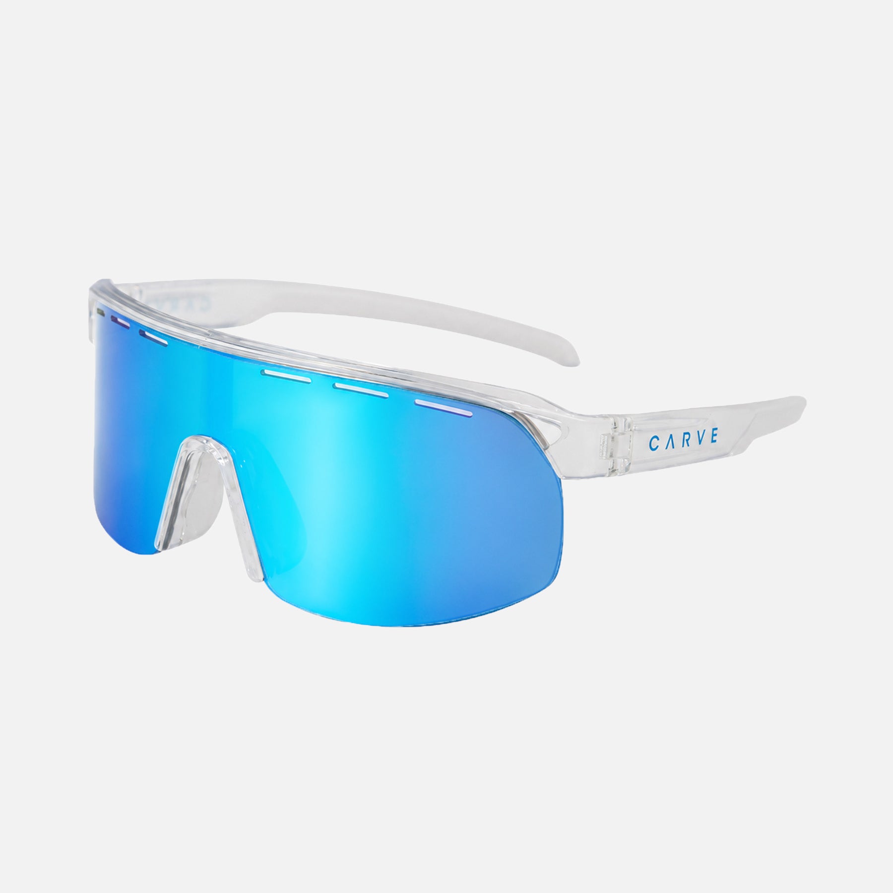 VELOCITY - CLEAR FRAME, GREY LENS WITH BLUE IRIDIUM PLUS VENTING