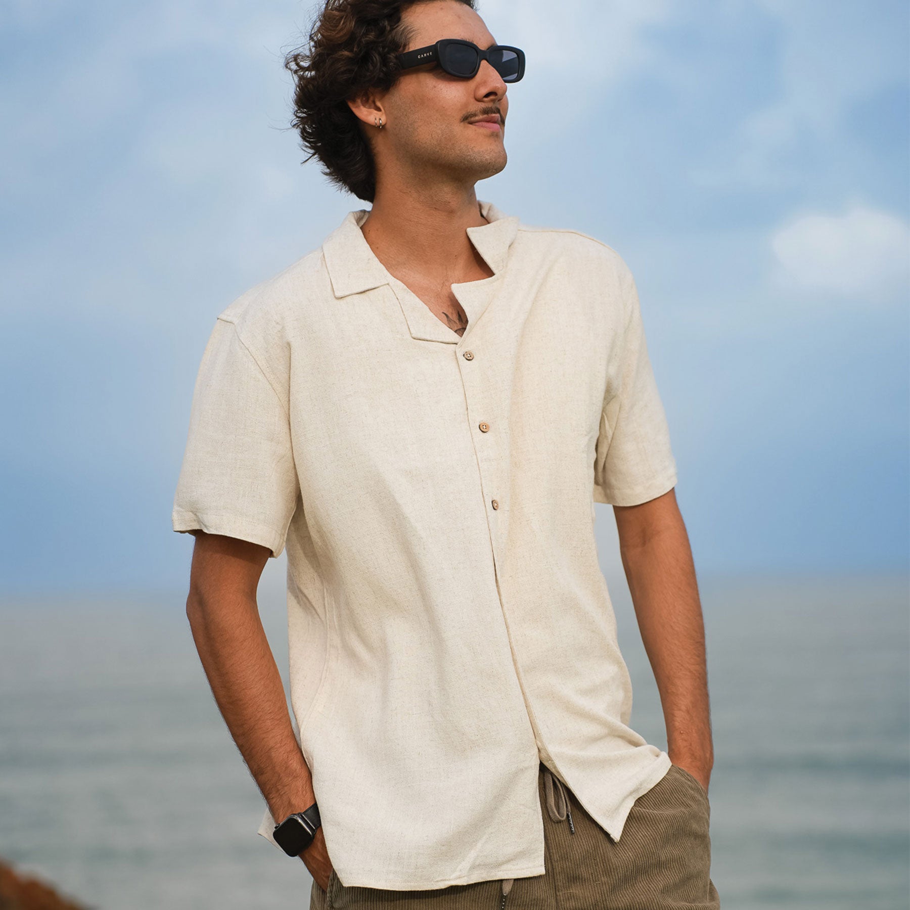 PRIMUS - Men's short sleeve open collar shirt - Oat